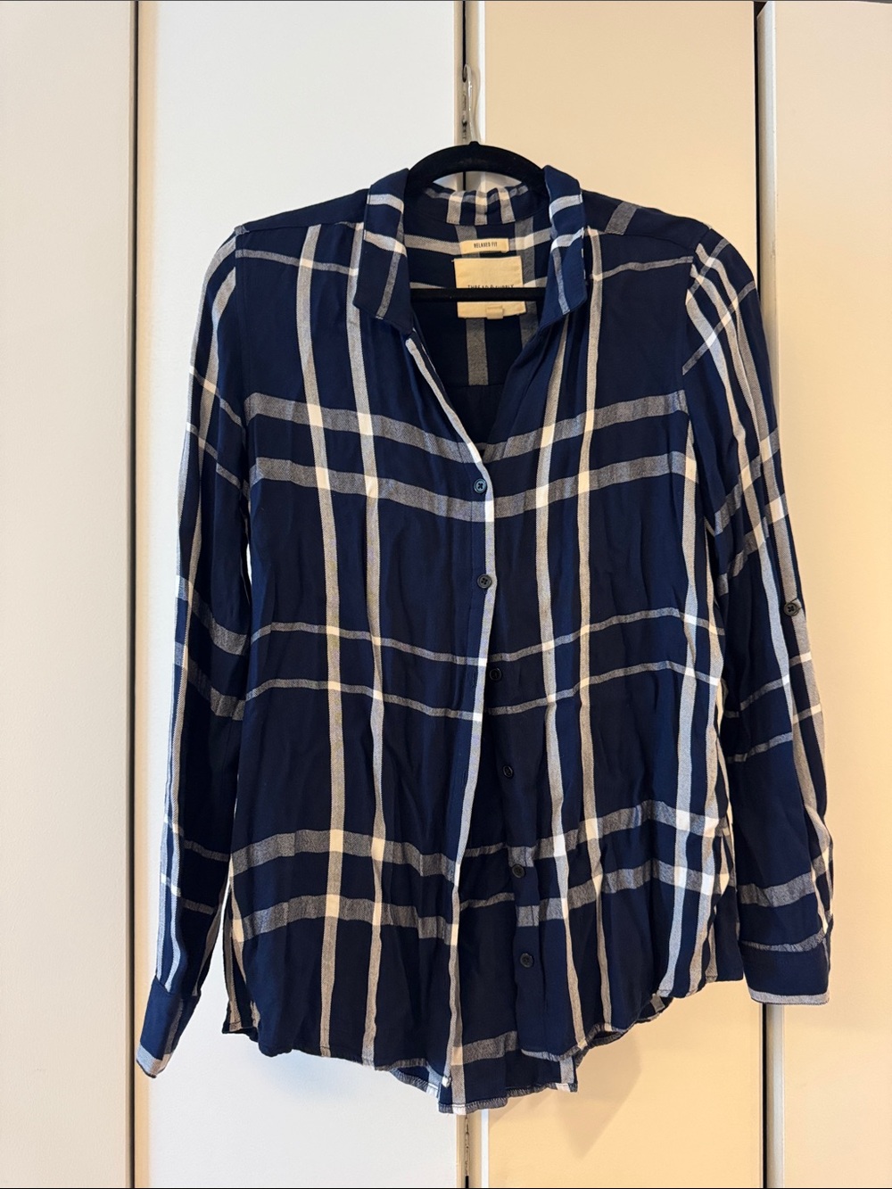 Thread & Supply Navy and White Plaid Relaxed Fit Shirt